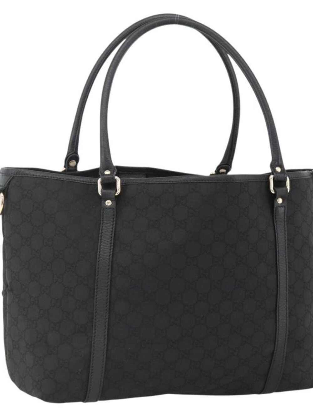 GUCCI GG Canvas Tote Bag Outlet Black Silver 265695 Auth AMZ157